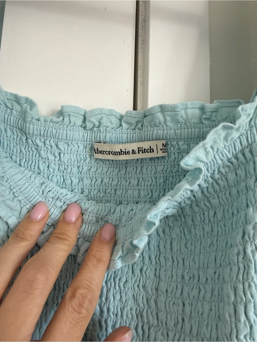 Abercrombie & Fitch Light Aqua Smocked Top - Picture 2 of 3